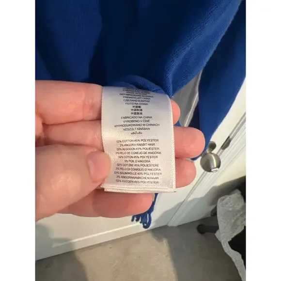 Michael Kors Long Sleeve Drape Cowl Neck Fringe Hem Knit Sweater Blue Women's 0X - Picture 6 of 7